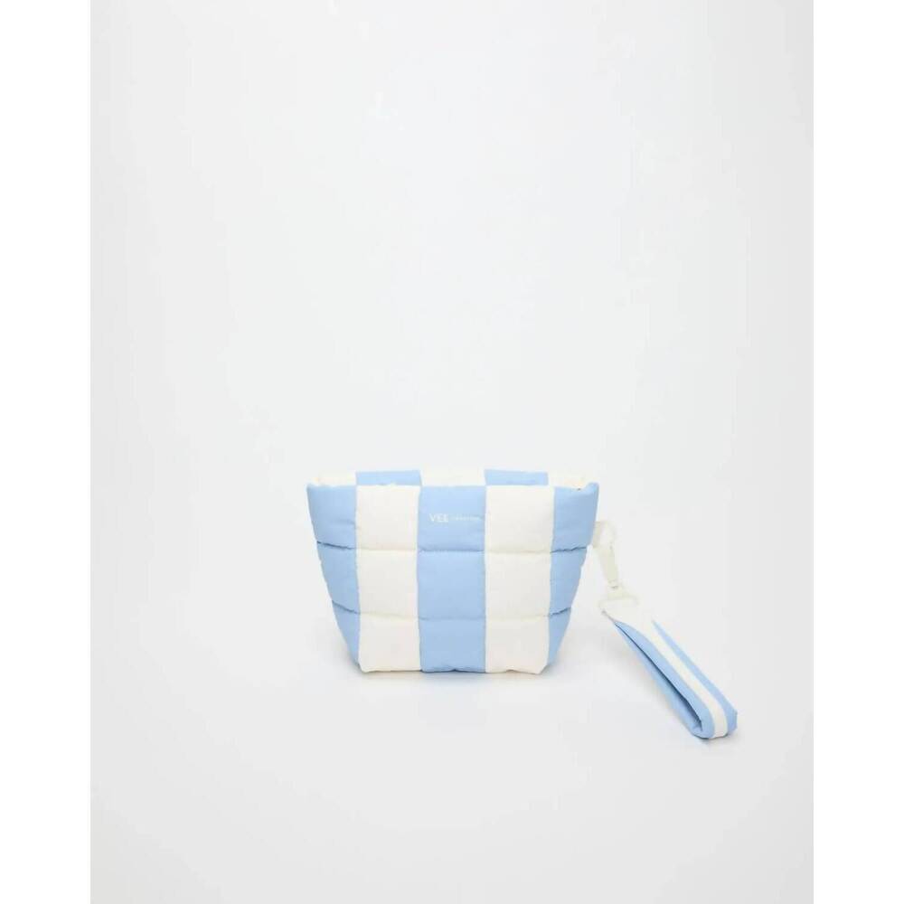 NEW VEE COLLECTIVE women's porter clutch bag in cerulean marshmallow stripes